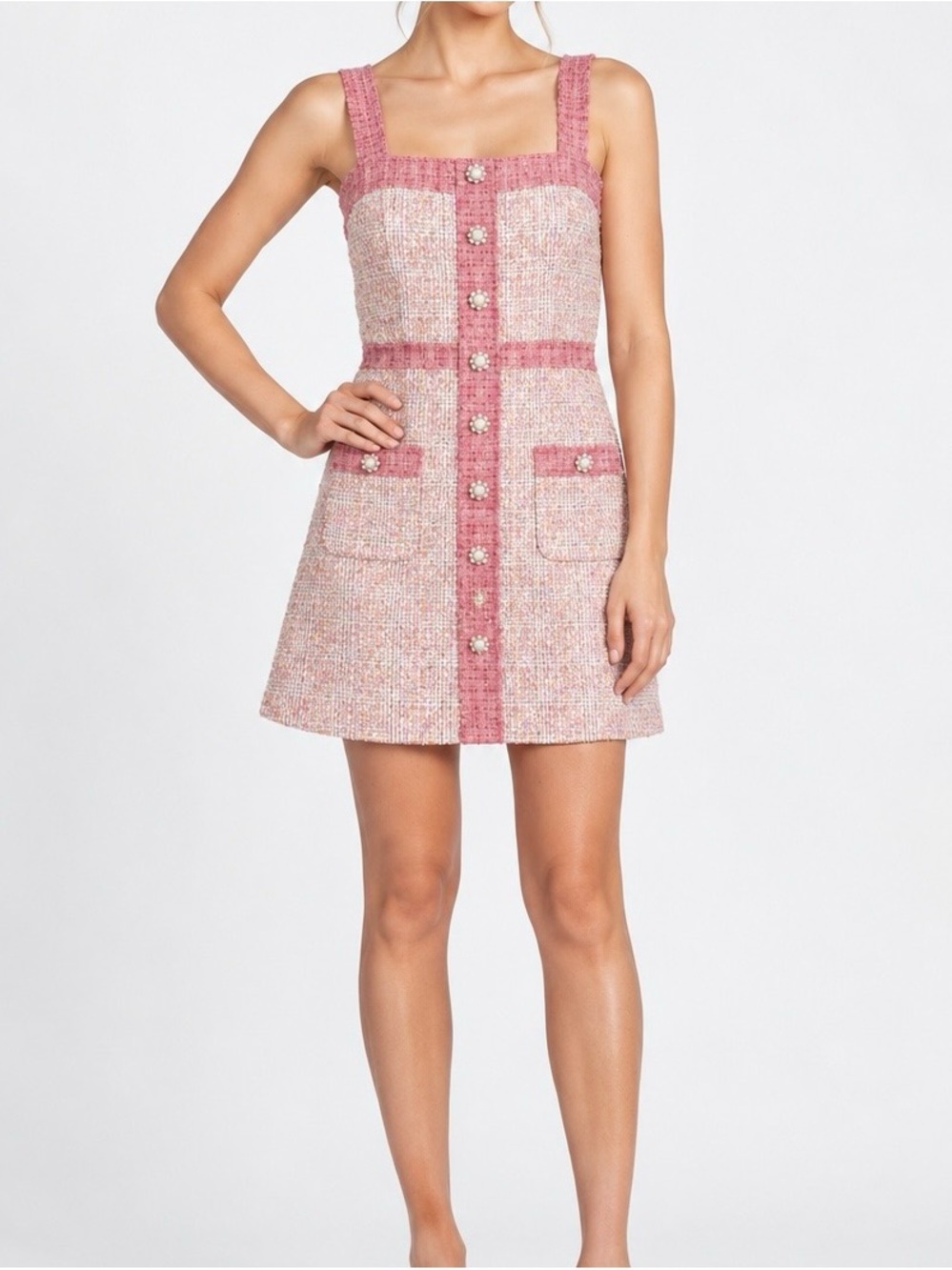 Lea & Viola Pink Tweed Pearl Button Mini Dress Size S - Picture 10 of 10